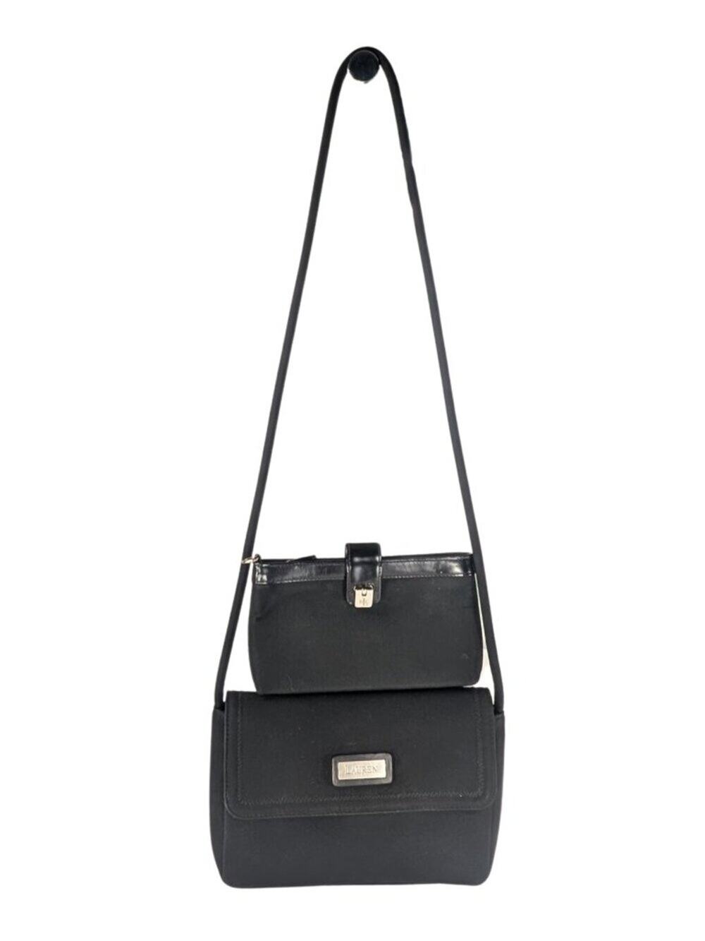 Lauren Ralph Lauren Black Nylon Flap Shoulder Bag Zippy Wristlet Y2K Minimalist